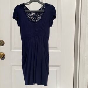Bluheaven Navy Crochet Blue Cotton Dress